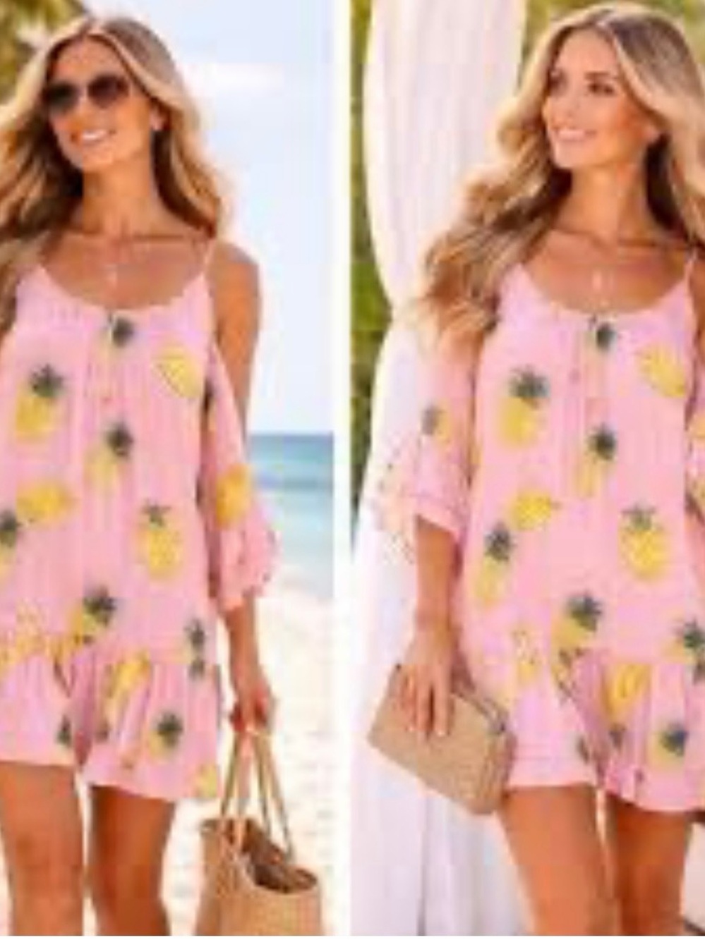 Morrisday The Label Pink Pineapple-Print Midi Dress with Cold-Shoulder Details